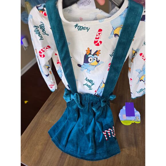 Toddler Girls' Bluey Christmas 2pc Long Sleeve Top and Skirtall Set - Green 2T - Picture 9 of 9